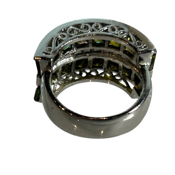 Park Lane Ring Silver Tone Green Crystal Band Statement Cocktail Jewelry 8.5 - Picture 9 of 11
